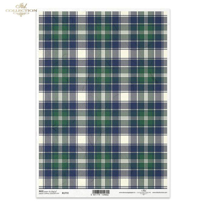 Papier de Riz Tartan Beige Marine Vert R1772