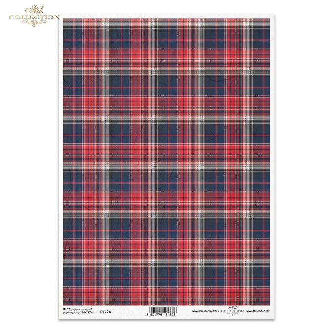 Papier de Riz Tartan Plaid Marine Rouge R1774