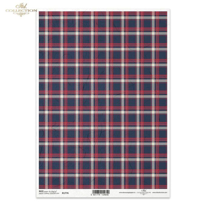 Papier de Riz Tartan Marine Rouge R1776